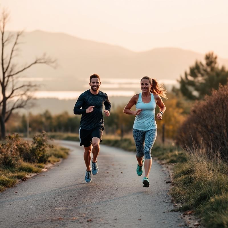 Couple training together on a scenic path